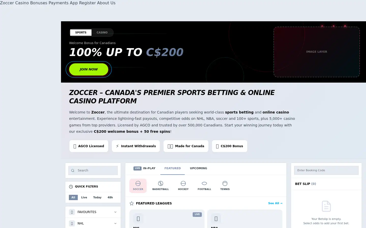 Screenshot of zoccer.ca