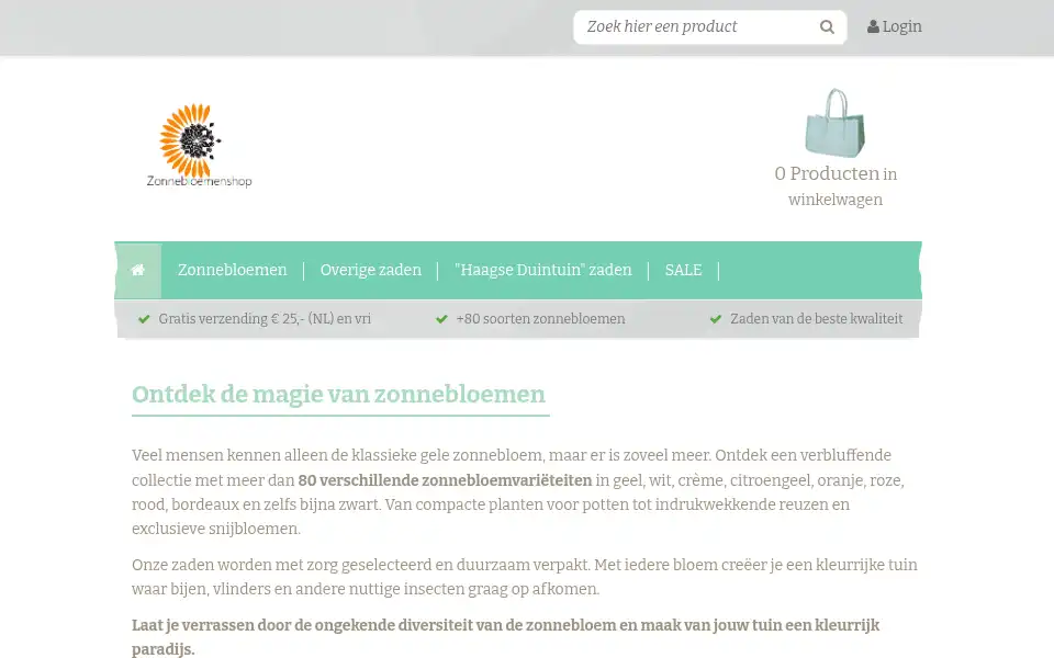 Screenshot of zonnebloemenshop.nl