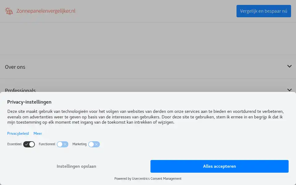 Screenshot of zonnepanelenvergelijker.nl