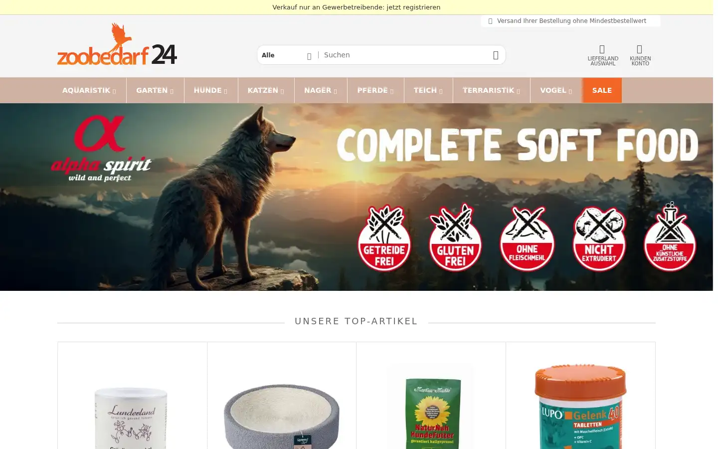 Screenshot of zoobedarf24.de