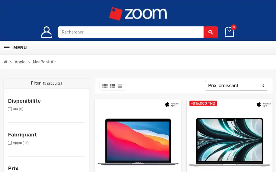 Screenshot of zoom.com.tn