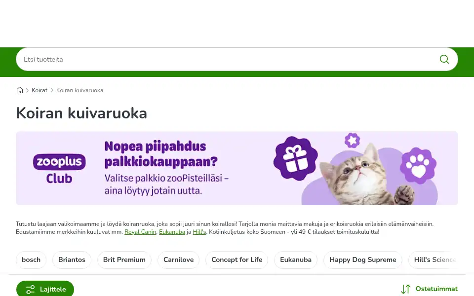 Screenshot of zooplus.fi