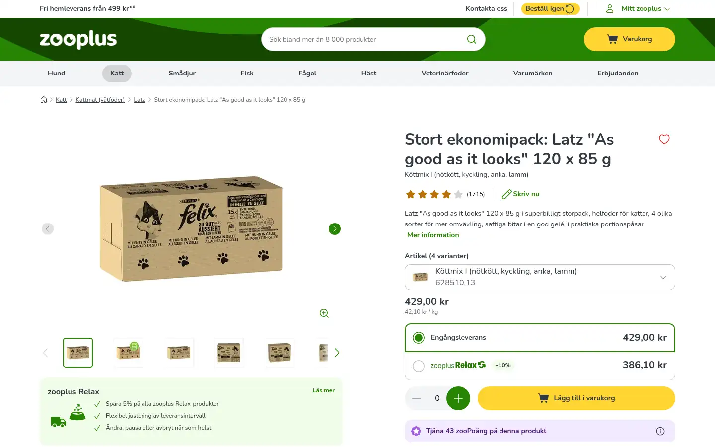 Screenshot of zooplus.se