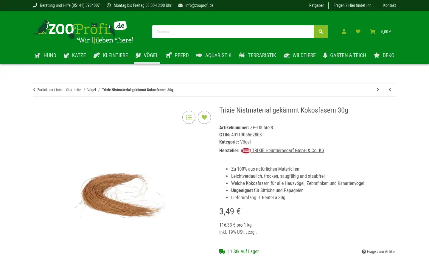 Screenshot of zooprofi.de