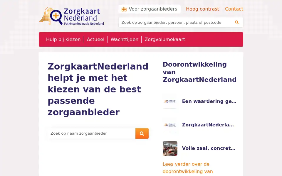 Screenshot of zorgkaartnederland.nl