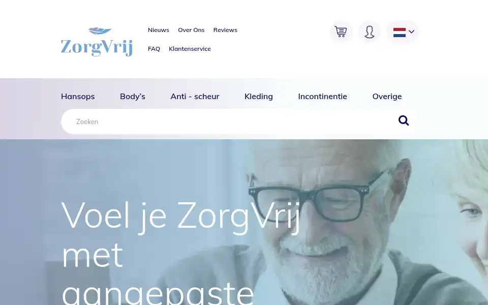 Screenshot of zorgvrijkleding.nl