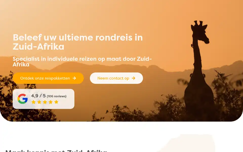 Screenshot of zuid-afrikareizen.be