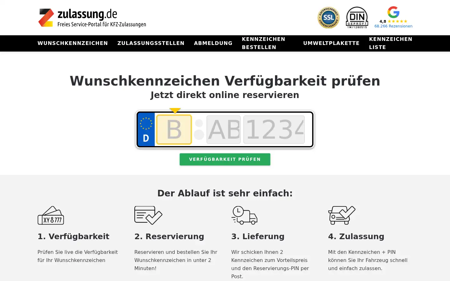 Screenshot of zulassung.de