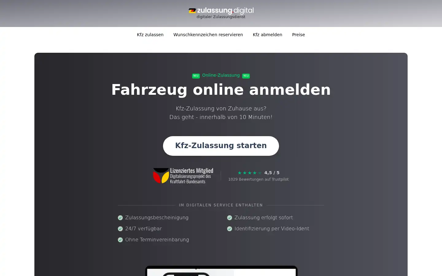 Screenshot of zulassung.digital