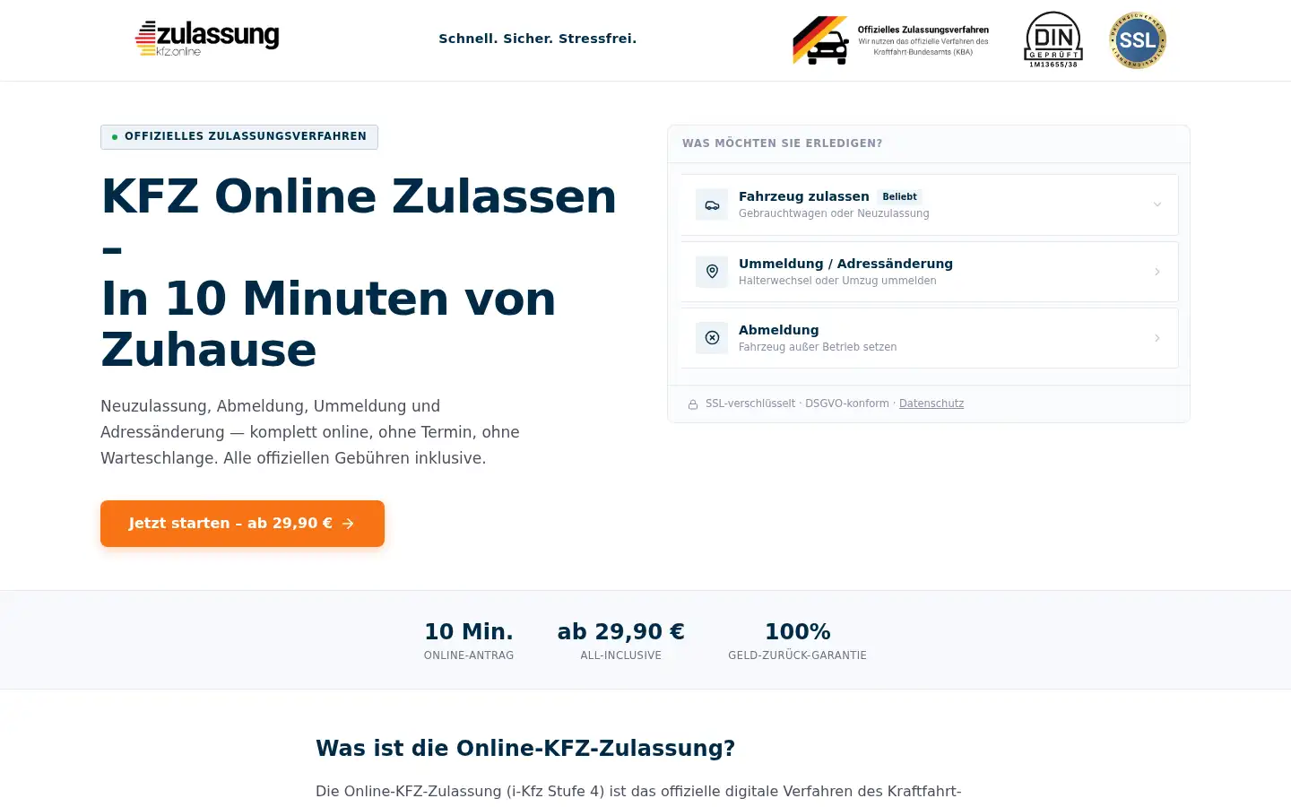 Screenshot of zulassung-kfz.online