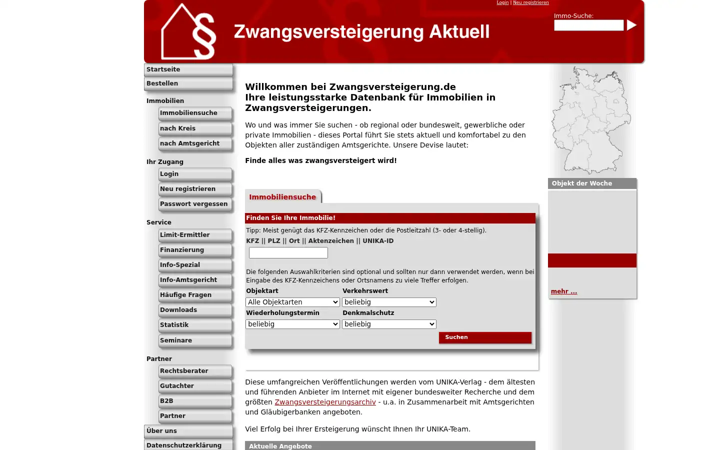 Screenshot of zwangsversteigerung.de