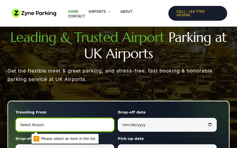 Screenshot of zyneparking.co.uk
