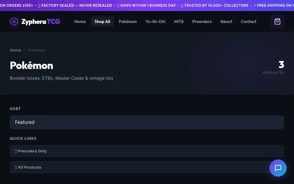 Screenshot of zypheratcg.com